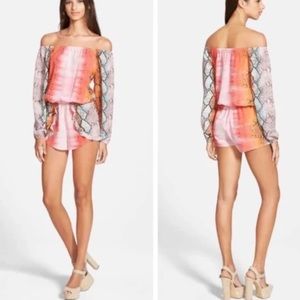 Lovers + Friends Carmella Aztec Python Off Shoulder Light Long Sleeve Romper
